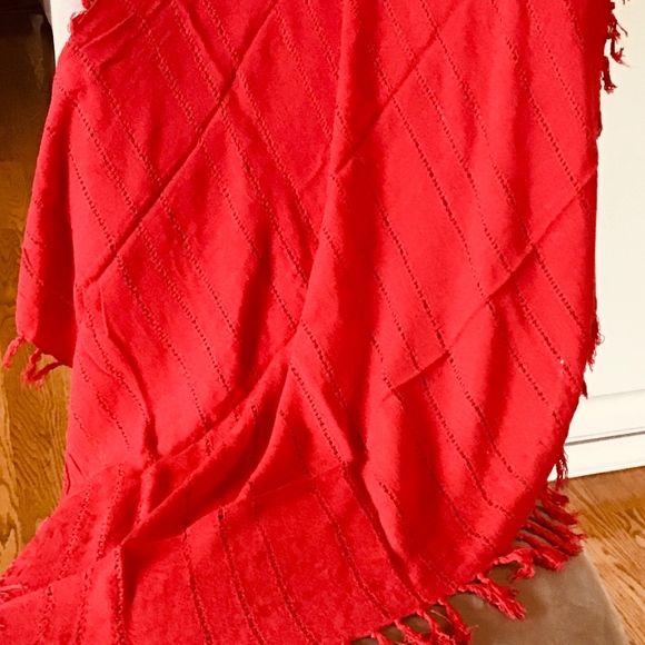 Bright Red square fringed fashion scarf - Picture 1 of 1